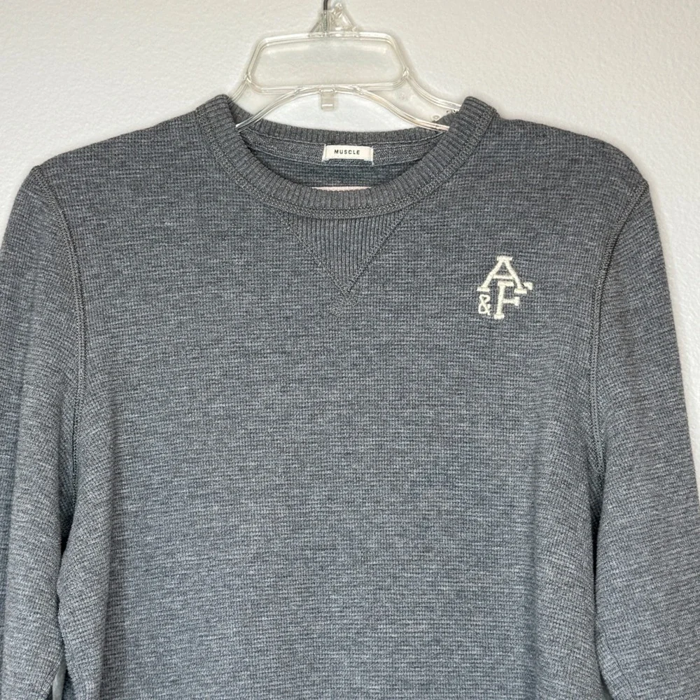 ABERCROMBIE & FITCH Mens Muscle Thermal Crew Neck‎ Top XL Gray Heavyweight